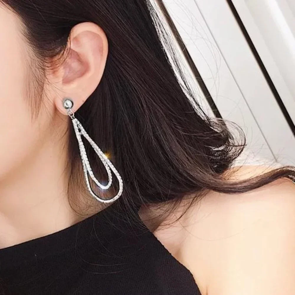 NEW Sterling Silver Diamond Long Drop Earrings - Picture 4 of 6